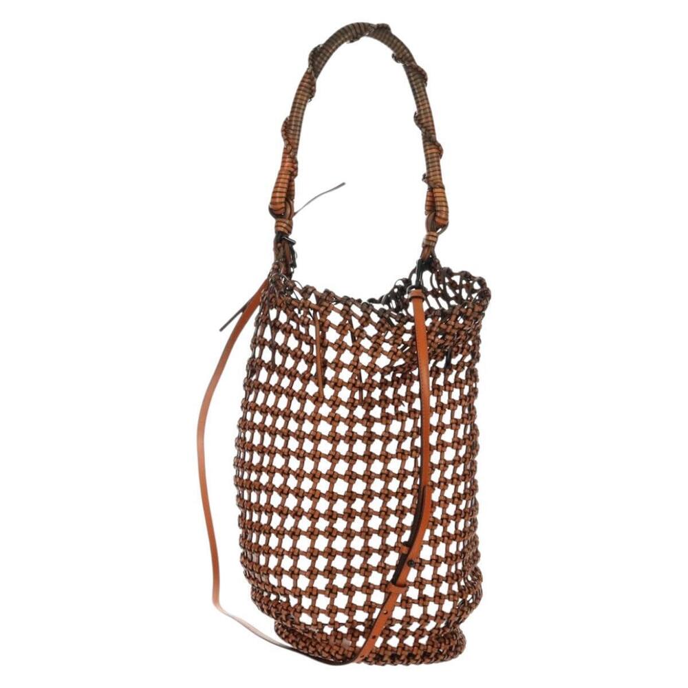 LOEWE Mesh Hand Bag Leather 2way Brown Auth ki6238V